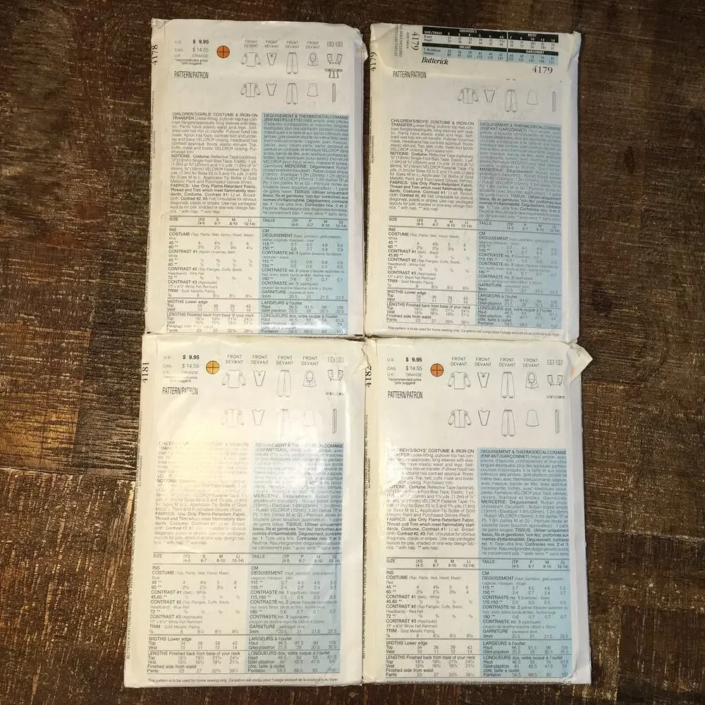 Butterick Sewing Patterns Vintage 90s Kids Costume Power Ranger Ninja XS-L UNCUT